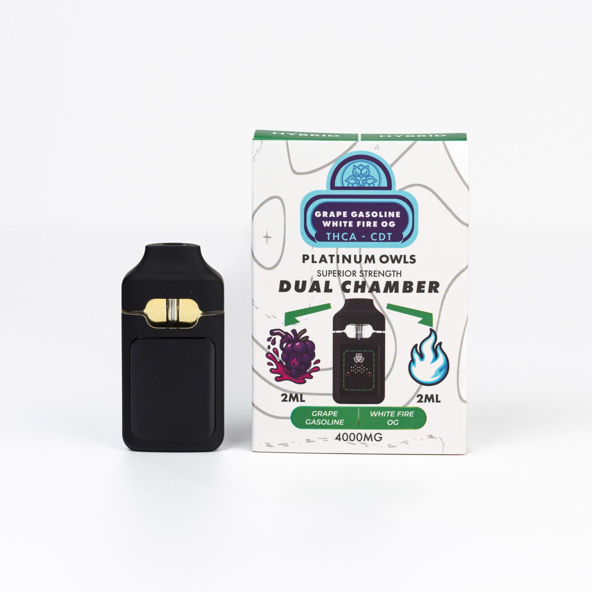 Platinum Owls Grape Gasoline & White Fire OG 4ml dual chamber THCA vape Ireland