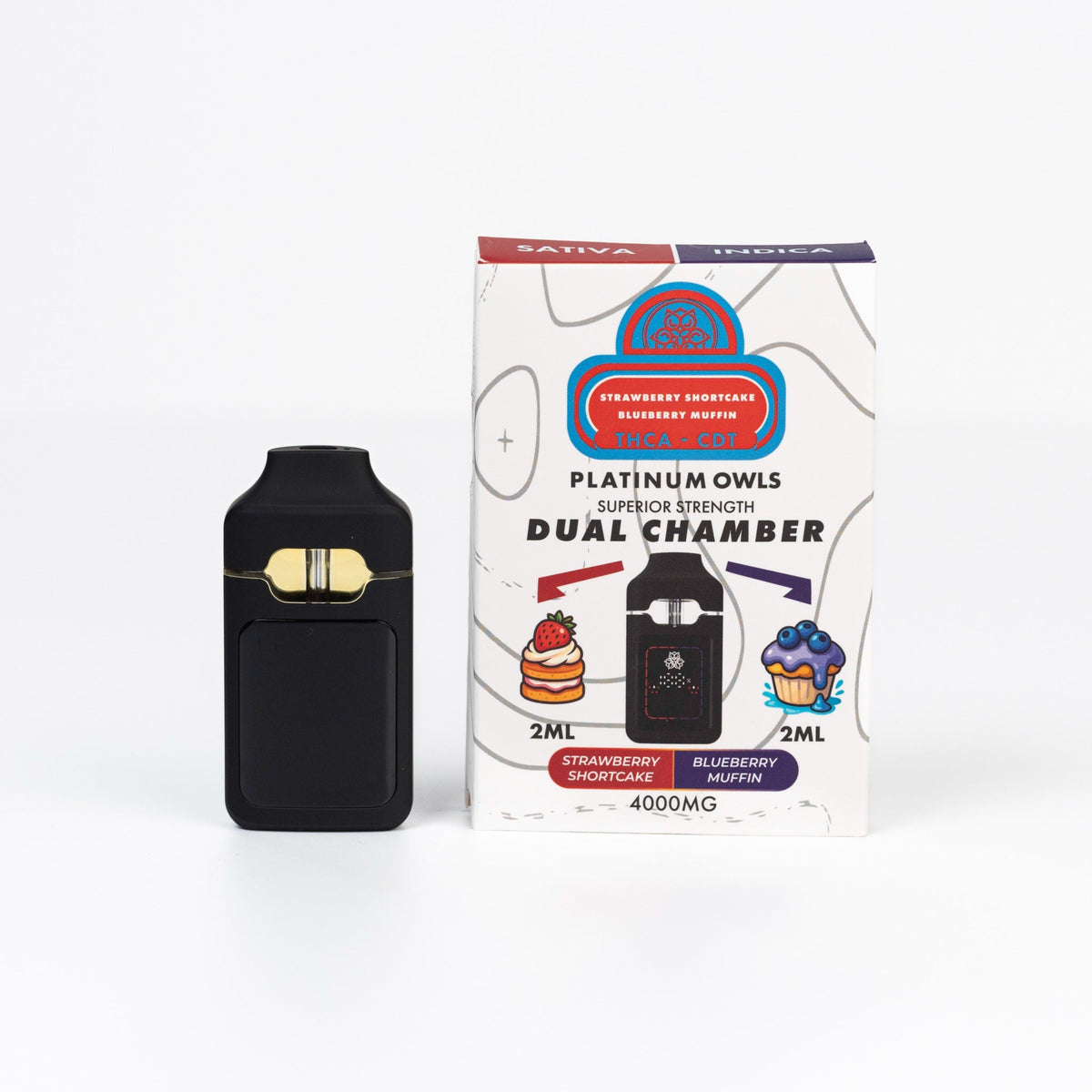 Platinum Owls Strawberry Shortcake & Blueberry Muffin 4ml dual chamber THCA vape Ireland