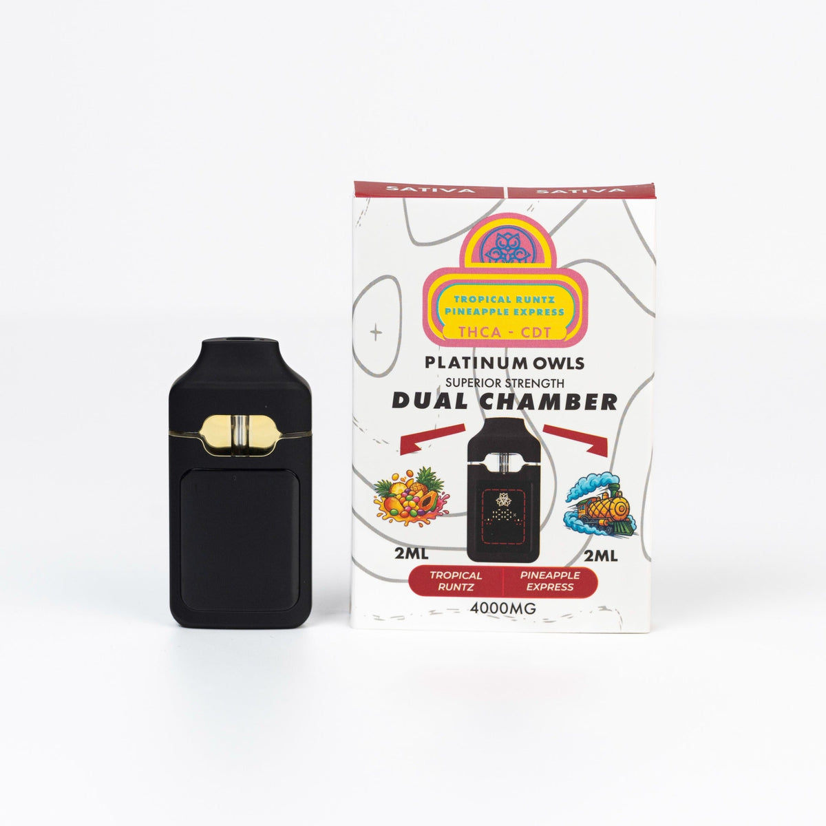Platinum Owls Tropical Runtz & Pineapple Express 4ml dual chamber THCA vape Ireland